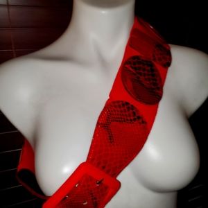Red belt with snake print